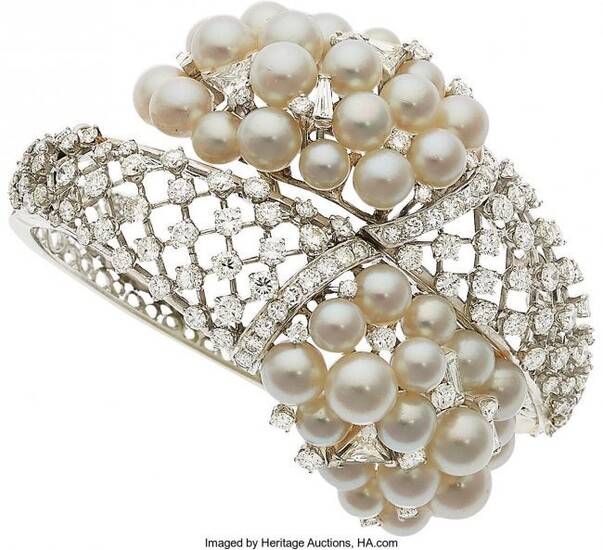 55177: Diamond, Cultured Pearl, White Gold Bracelet Th