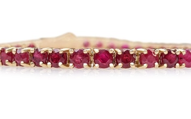 5.54 Carat Natural Red Ruby Tennis - 14 kt. Yellow gold - Bracelet - NO RESERVE