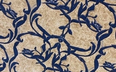 5.60 x 1.40 m san leucio fabric with Venetian saffron and blue decoration (2) - Art Nouveau - Cotton, Resin/Polyester - 21st century