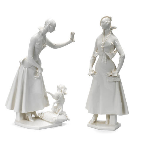 Two Nymphenburg white figures of fashionable ladies