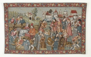 Flemish inspired 'Marche au Vin' woven tapestry