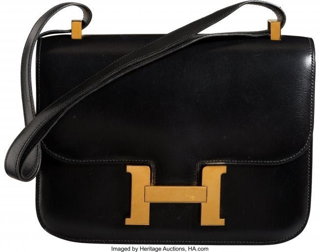58077: Hermès 23cm Black Calf Box Leather Consta