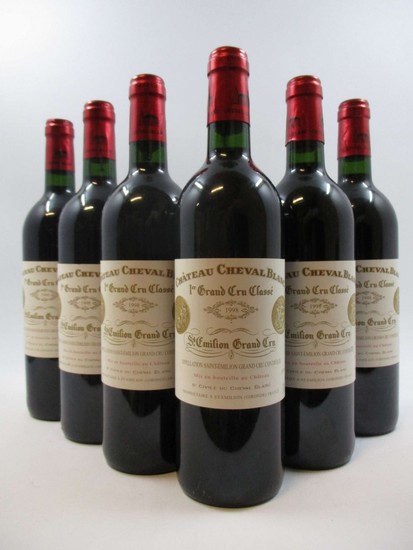 6 bouteilles CHÂTEAU CHEVAL BLANC 1998 1er GCC (A) Saint Emilion (étiquettes léger déchirées