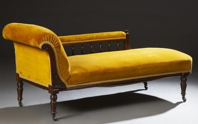Carved Mahogany Reamier, late 19th c., the upholstered