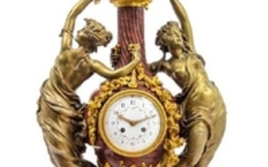 A French Gilt and Patinated Bronze Figural Mantel Clock