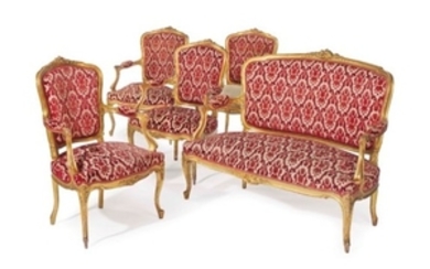 A FRENCH GILTWOOD FIVE-PIECE SALON SUITE, LATE 19TH CENTURY