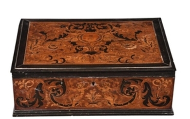 An Italian marquetry and ebony banded walnut box in Baroque taste, late 19th century