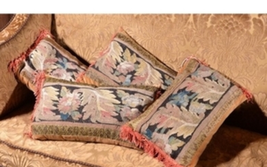 A set of four cushions incorporating 18th century tapestry fragments