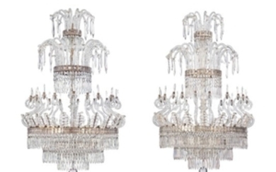 A PAIR OF SPANISH LEADED GLASS AND NICKEL-PLATED CHANDELIERS, CIRCA 1900, ATTRIBUTED TO THE REAL FABRICA DE CRISTALES DE LA GRANJA