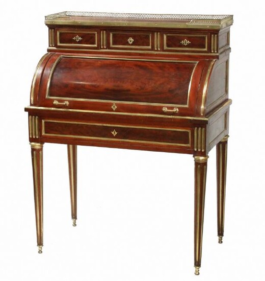 FRENCH BRASS INLAID CYLINDER TOP DESK