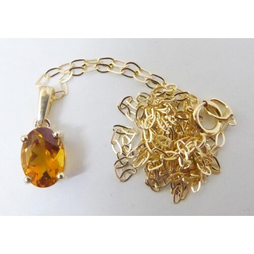 9ct Yellow Gold Citrine Pendant with fine chain