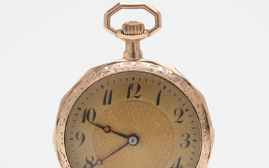 A 14k gold women's pocket watch, marked J.C.R and 22708 under cross, 1920s. 19.6g.