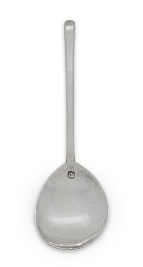 A 17th century silver Slip-top spoon, London, maker's mark TB in a shield (possibly Thomas Brothwell, c.1635), with fig-shaped bowl to faceted, tapering stem, 17cm long, approx. weight 1.4oz Provenance: The estate of the late designer, Anthony Powell