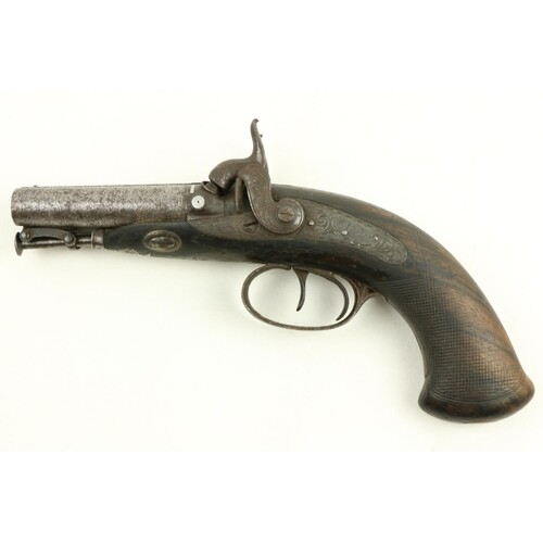 A 19th Century double barrel percussion Handgun, by Rigby of...