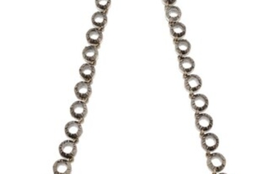 A 19th century collet necklace mount, set in silver and gold, 46 collets, to a matching clasp, c.1870, approx. length 48cm (detached)