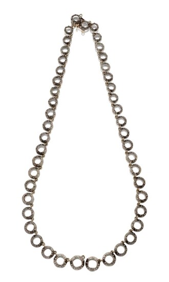 A 19th century collet necklace mount, set in silver and gold, 46 collets, to a matching clasp, c.1870, approx. length 48cm (detached)