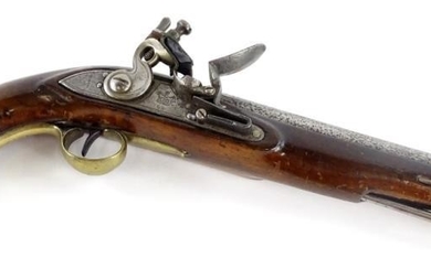 A 19thC flintlock pistol, the steel barrel and lock...