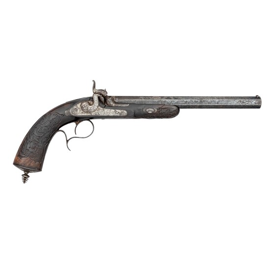 ‡ A 40 BORE BELGIAN PERCUSSION RIFLED TARGET PISTOL, LIÈGE PROOF, MID-19TH CENTURY
