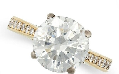 A 4.01 CARAT SOLITAIRE DIAMOND ENGAGEMENT RING in 18ct yellow gold, set with a round brilliant cut