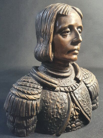 A BRONZE BUST OF JOAN OF ARC