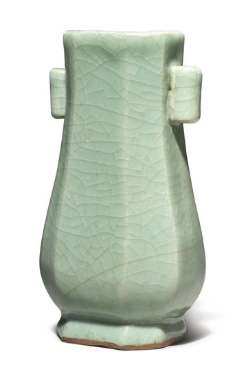 A CELADON-GLAZED 'LONGQUAN' GUAN-TYPE FACETED HU VASE SONG - MING DYNASTY