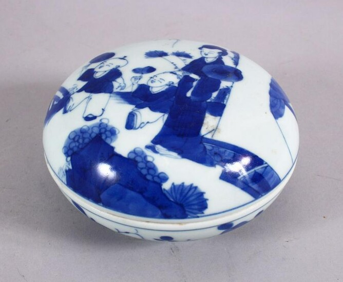 A CHINESE BLUE & WHITE KANGXI STYLE PORCELAIN BOX &