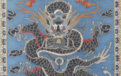 A CHINESE EMBROIDERED SILK 'DRAGON' PANEL