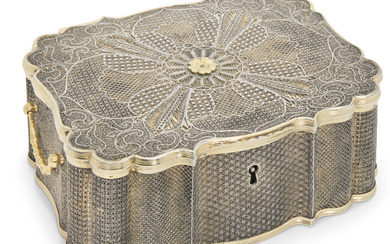 A CHINESE EXPORT PARCEL-GILT AND SILVER FILIGREE CASKET CANTON, APPARENTLY...
