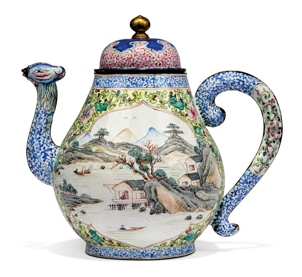 A CHINESE PAINTED ENAMEL WINE EWER AND COVER