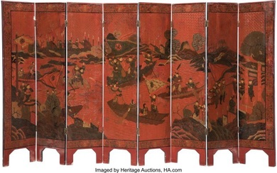 78077: A Chinese Lacquered Eight Panel Screen 53-1/8 x