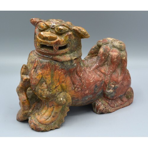 A Chinese Soapstone Pot Pourri in the form of a Dog of Fo, 1...
