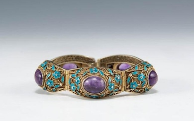 A Chinese filigree silver enameled bracelet, 1960-1970