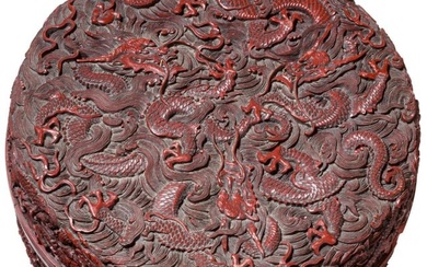 A Chinese red lacquer box "Nine Dragons", Qing Dynasty, 19th century