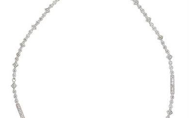A DIAMOND RIVIERE NECKLACE IN 18CT WHITE GOLD, COMPRISING ONE HUNDRED AND SIX ROUND BRILLIANT CUT DIAMONDS TOTALLING 6.57CTS, TOTAL...