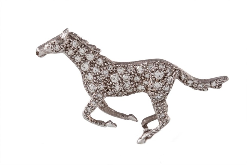 A DIAMOND SET GALLOPING HORSE BROOCH, with diamonds of appro...