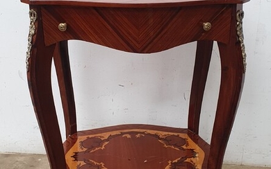 A FRENCH STYLE INLAID BEDSIDE TABLE