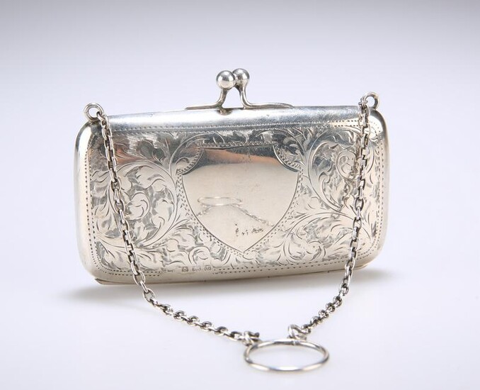A GEORGE V SILVER PURSE, Birmingham 1918, engraved with