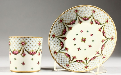 A GOOD 19TH CENTURY SEVRES COFFEE CAN AND SAUCER