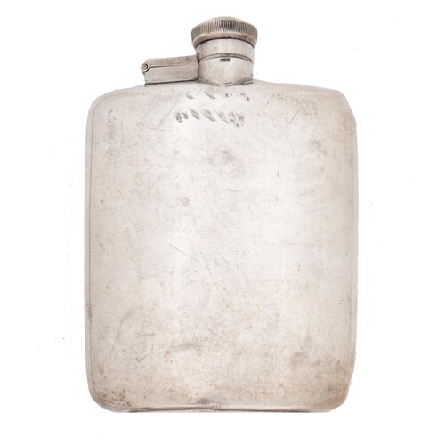 A George VI silver hip flask, with milled bayonet cap, 13cm ...