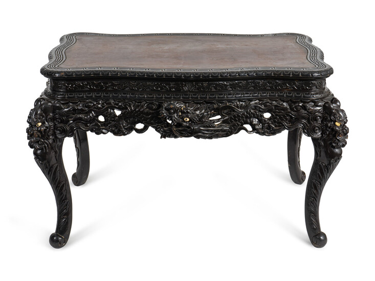 A Japanese Export Carved and Ebonized Wood Center Table