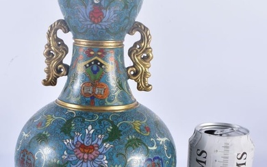 A LARGE CHINESE CLOISONNE ENAMEL TWIN HANDLED BRONZE VASE probably early 20th century, bearing Qianl
