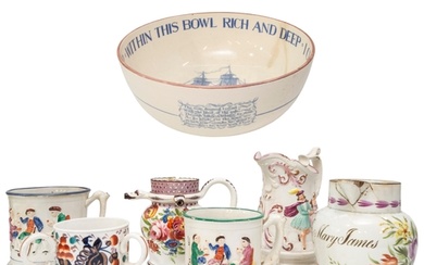 A LARGE LIVERPOOL DELFT BOWL, LATE 18TH CENTURY, pink lustre...