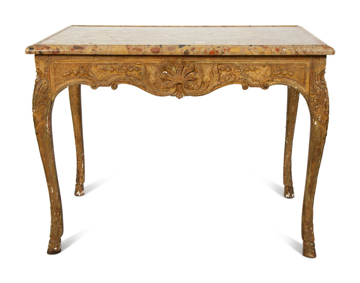 A Louis XV Giltwood Marble Top Side Table