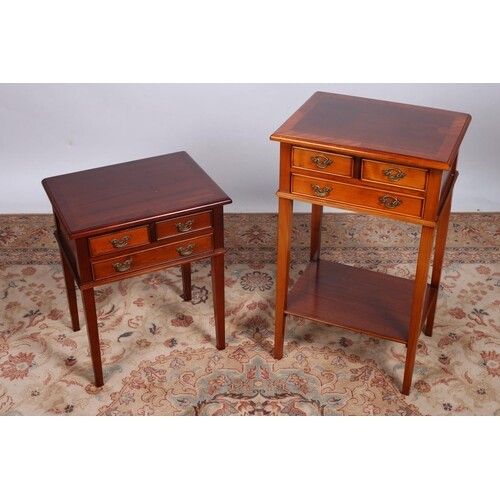 A MAHOGANY AND YEW WOOD LAMP TABLE of rectangular form with ...