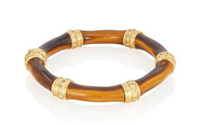 A Mish Jungle Bamboo tiger's eye and diamond bangle bracelet