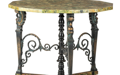 A Neoclassical Style Bronze and Faux Marble-Top Center Table
