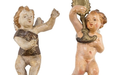 A PAIR OF CHERUBS FIGURES IN CERAMICS - NAPLES EARLY 19TH CENTURY