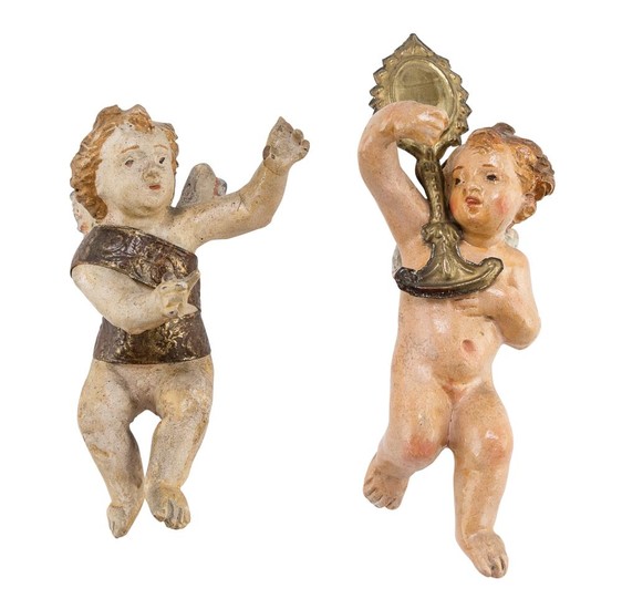 A PAIR OF CHERUBS FIGURES IN CERAMICS - NAPLES EARLY 19TH CENTURY