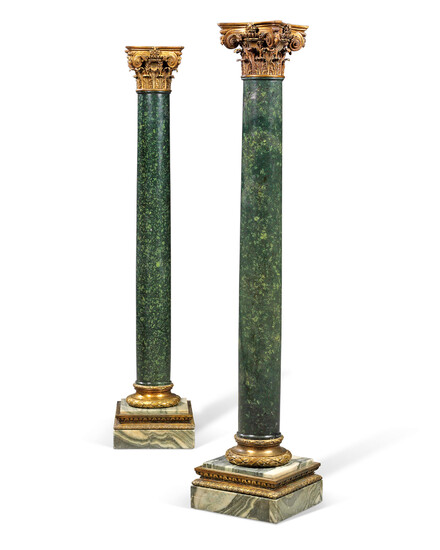 A PAIR OF FRENCH ORMOLU-MOUNTED PORPHRY AND GREEN MARBLE PEDESTALS, LATE 19TH CENTURY