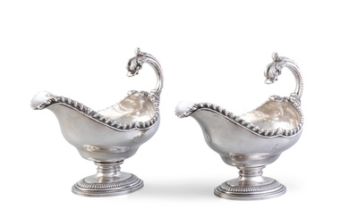 A PAIR OF LARGE GEORGE IV IRISH SILVER SAUCE BOATS, Dublin...